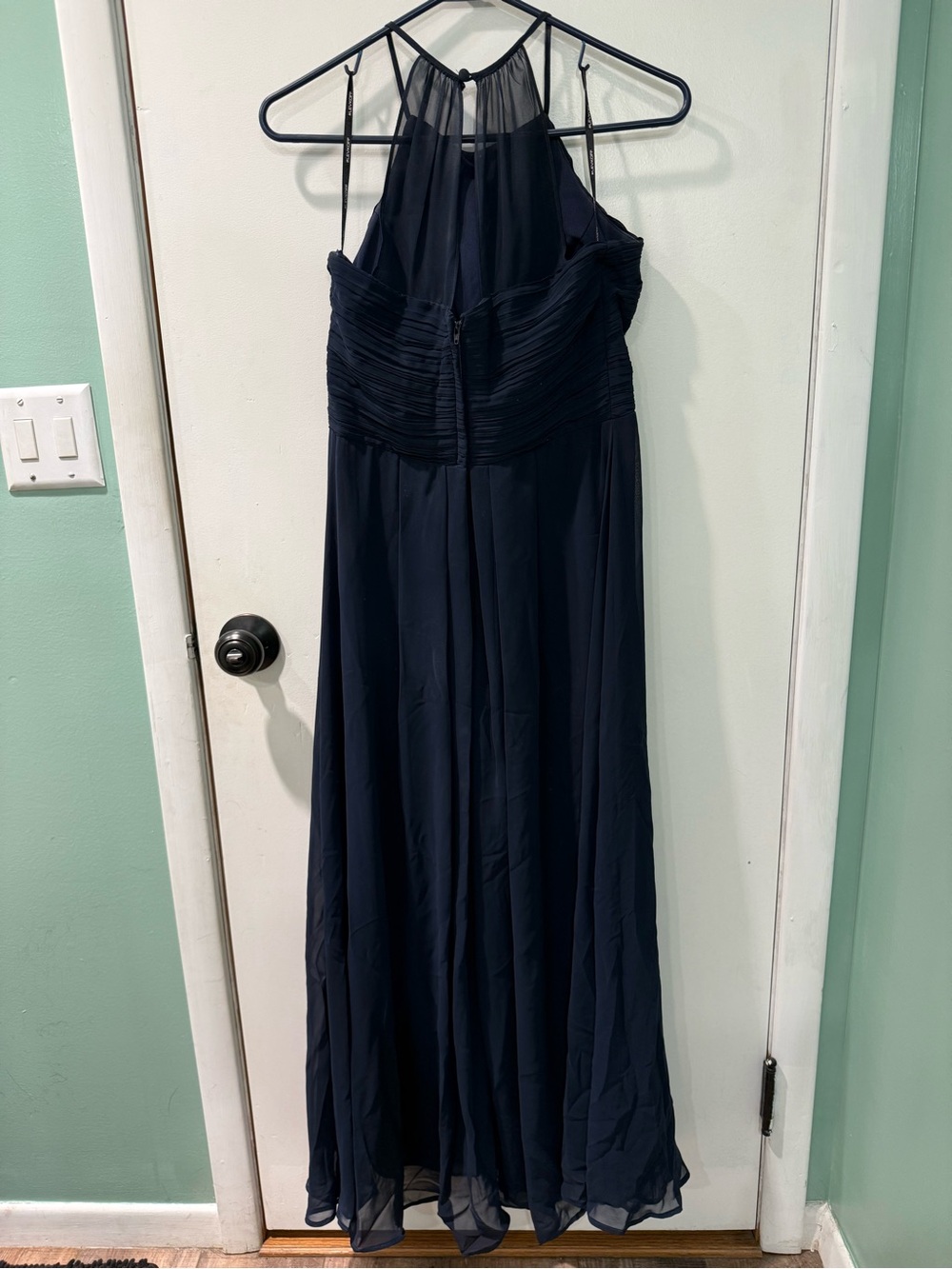 Bill Levkoff Navy Halter Chiffon Gown